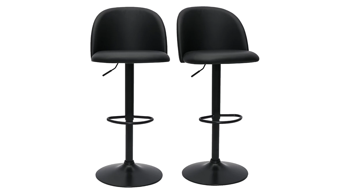 Tabourets De Bar Réglables Polyuréthane Noir Et Métal Noir (lot De 2) CELESTE 3 Tabourets De Bar Réglables Polyuréthane Noir Et Métal Noir (lot De 2) CELESTE