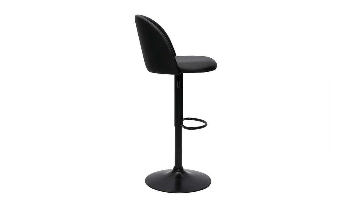 Tabourets De Bar Réglables Polyuréthane Noir Et Métal Noir (lot De 2) CELESTE 6 Tabourets De Bar Réglables Polyuréthane Noir Et Métal Noir (lot De 2) CELESTE – Image 4