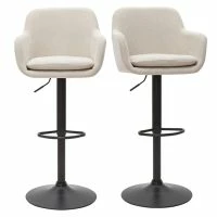 Tabourets De Bar Réglables Tissu Effet Velours Beige Et Métal (lot De 2) AMIKA