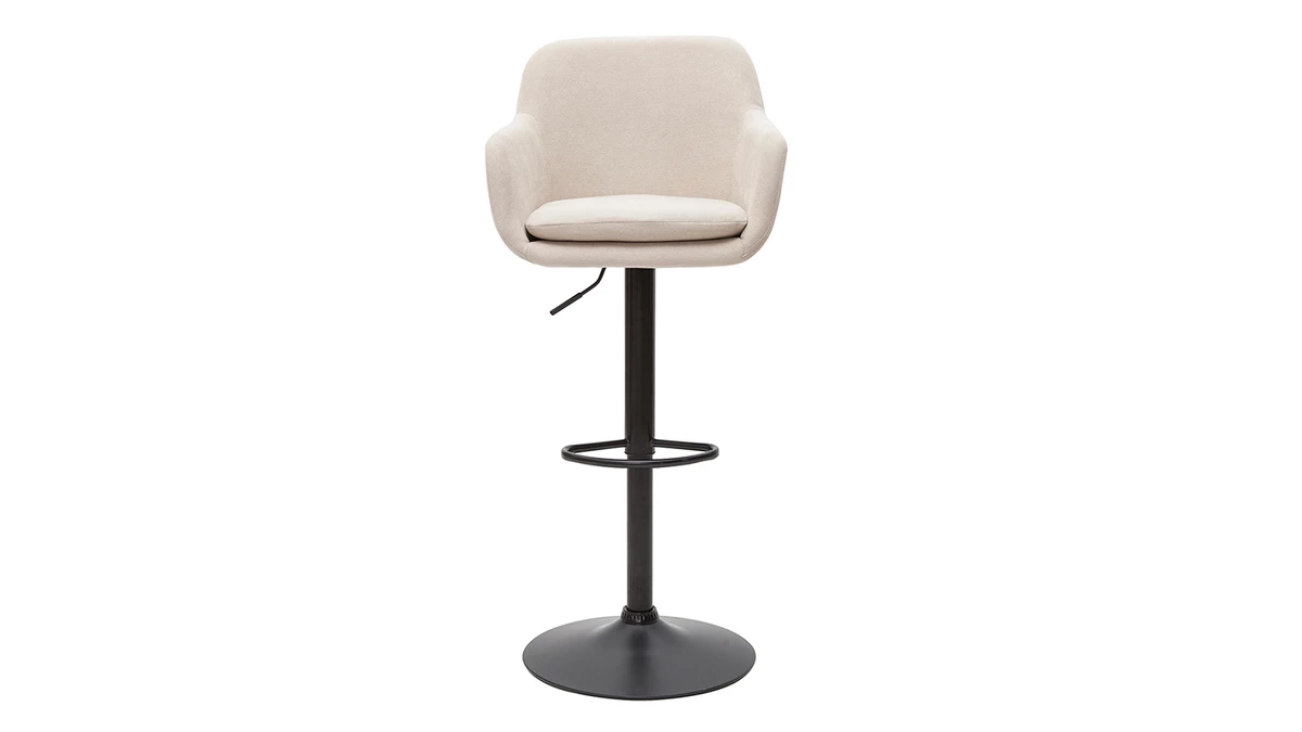 Tabourets De Bar Réglables Tissu Effet Velours Beige Et Métal (lot De 2) AMIKA 4 Tabourets De Bar Réglables Tissu Effet Velours Beige Et Métal (lot De 2) AMIKA – Image 2