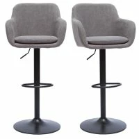 Tabourets De Bar Réglables Tissu Effet Velours Gris Et Métal (lot De 2) AMIKA