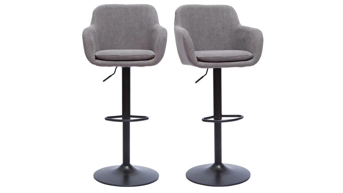Tabourets De Bar Réglables Tissu Effet Velours Gris Et Métal (lot De 2) AMIKA 3 Tabourets De Bar Réglables Tissu Effet Velours Gris Et Métal (lot De 2) AMIKA