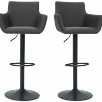 Tabourets De Bar Réglables Tissu Gris Anthracite Métal Noir (lot De 2) CARLIE