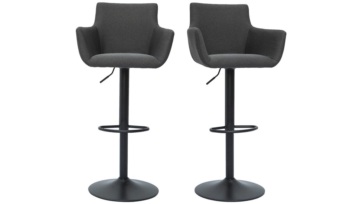 Tabourets De Bar Réglables Tissu Gris Anthracite Métal Noir (lot De 2) CARLIE 3 Tabourets De Bar Réglables Tissu Gris Anthracite Métal Noir (lot De 2) CARLIE