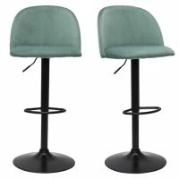Tabourets De Bar Réglables Velours Vert Céladon Et Métal Noir (lot De 2) CELESTE