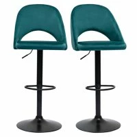 Tabourets De Bar Relevables En Velours Bleu Pétrole Et Métal Noir (lot De 2) COSETTE