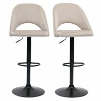 Tabourets De Bar Relevables En Velours Taupe Et Métal Noir (lot De 2) COSETTE
