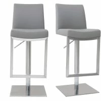 Tabourets De Bar Relevables Gris Et Acier Chromé (lot De 2) KYLE