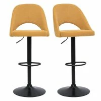 Tabourets De Bar Relevables Tissu Effet Velours Texturé Jaune Et Métal Noir (lot De 2) COSETTE