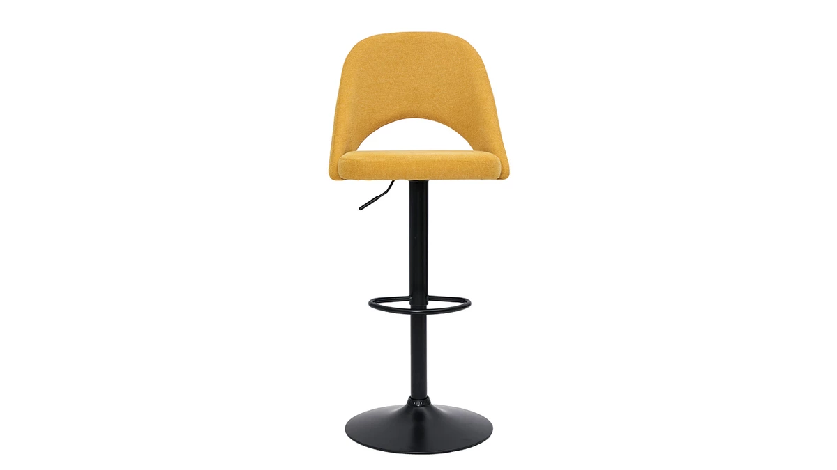 Tabourets De Bar Relevables Tissu Effet Velours Texturé Jaune Et Métal Noir (lot De 2) COSETTE 4 Tabourets De Bar Relevables Tissu Effet Velours Texturé Jaune Et Métal Noir (lot De 2) COSETTE – Image 2