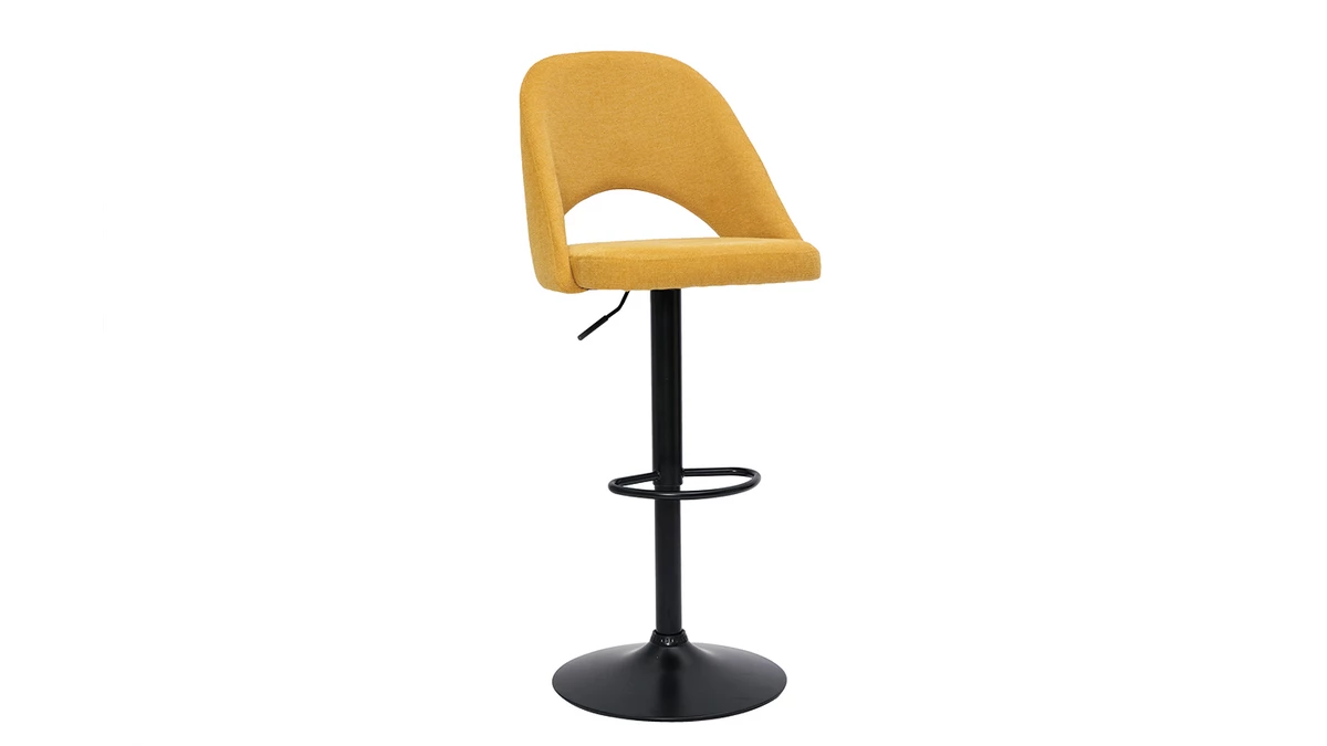 Tabourets De Bar Relevables Tissu Effet Velours Texturé Jaune Et Métal Noir (lot De 2) COSETTE 5 Tabourets De Bar Relevables Tissu Effet Velours Texturé Jaune Et Métal Noir (lot De 2) COSETTE – Image 3