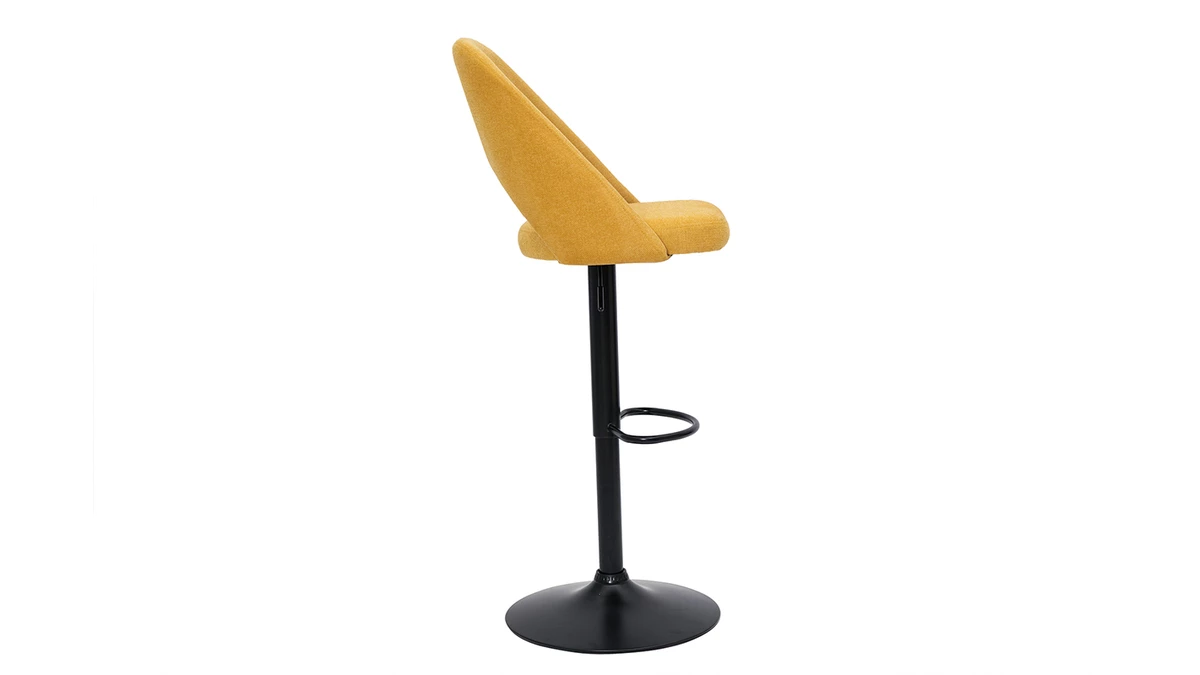 Tabourets De Bar Relevables Tissu Effet Velours Texturé Jaune Et Métal Noir (lot De 2) COSETTE 6 Tabourets De Bar Relevables Tissu Effet Velours Texturé Jaune Et Métal Noir (lot De 2) COSETTE – Image 4