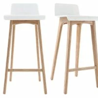 Tabourets De Bar Scandinaves Blancs Et Bois Clair H75 Cm (lot De 2) BALTIK