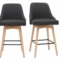 Tabourets De Bar Scandinaves En Tissu Gris Foncé Et Bois Hêtre Massif H65 Cm (lot De 2) HASTA