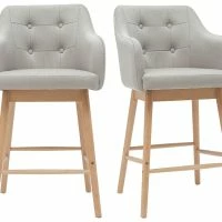 Tabourets De Bar Scandinaves Gris Clair Et Bois H65 Cm (lot De 2) BALTIK