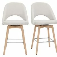 Tabourets De Bar Scandinaves Tissu Effet Velours Texturé Beige Et Hévéa Massif 65 Cm (lot De 2) COSETTE