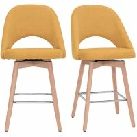 Tabourets De Bar Scandinaves Tissu Effet Velours Texturé Jaune Et Hévéa Massif 65 Cm (lot De 2) COSETTE