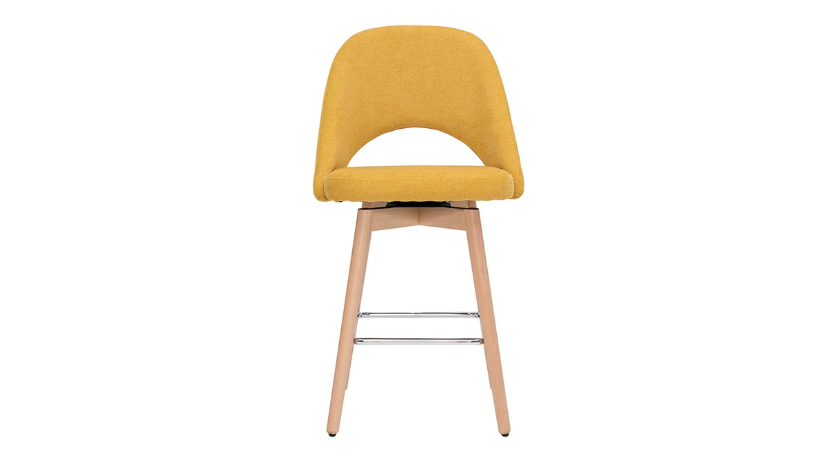 Tabourets De Bar Scandinaves Tissu Effet Velours Texturé Jaune Et Hévéa Massif 65 Cm (lot De 2) COSETTE 4 Tabourets De Bar Scandinaves Tissu Effet Velours Texturé Jaune Et Hévéa Massif 65 Cm (lot De 2) COSETTE – Image 2
