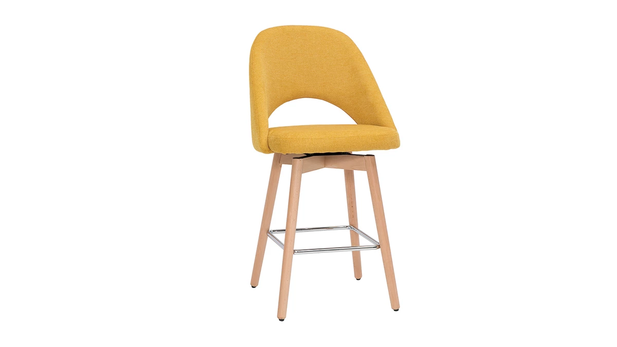Tabourets De Bar Scandinaves Tissu Effet Velours Texturé Jaune Et Hévéa Massif 65 Cm (lot De 2) COSETTE 5 Tabourets De Bar Scandinaves Tissu Effet Velours Texturé Jaune Et Hévéa Massif 65 Cm (lot De 2) COSETTE – Image 3