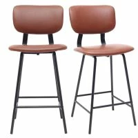 Tabourets De Bar Vintage Marron Clair Avec Pieds Métal 65 Cm (lot De 2) LAB