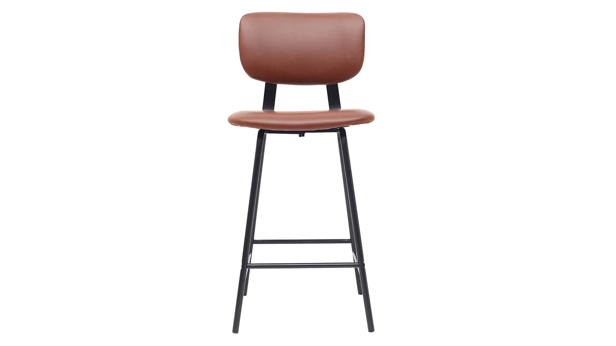 Tabourets De Bar Vintage Marron Clair Avec Pieds Métal 65 Cm (lot De 2) LAB 4 Tabourets De Bar Vintage Marron Clair Avec Pieds Métal 65 Cm (lot De 2) LAB – Image 2