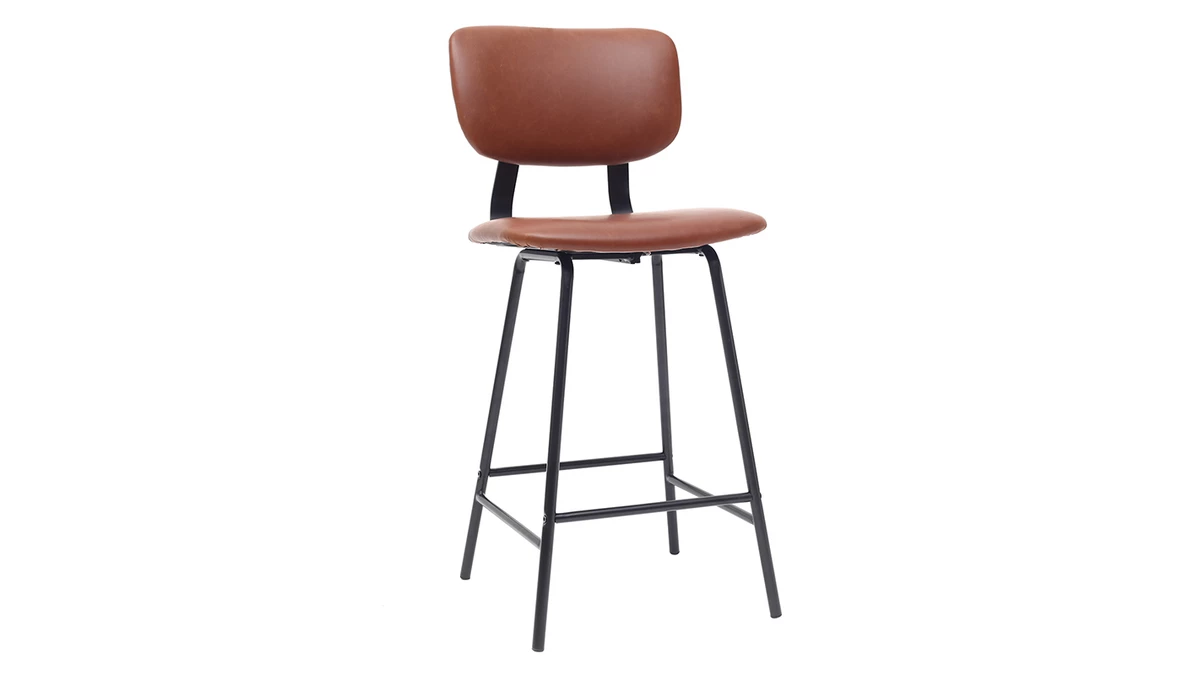 Tabourets De Bar Vintage Marron Clair Avec Pieds Métal 65 Cm (lot De 2) LAB 5 Tabourets De Bar Vintage Marron Clair Avec Pieds Métal 65 Cm (lot De 2) LAB – Image 3