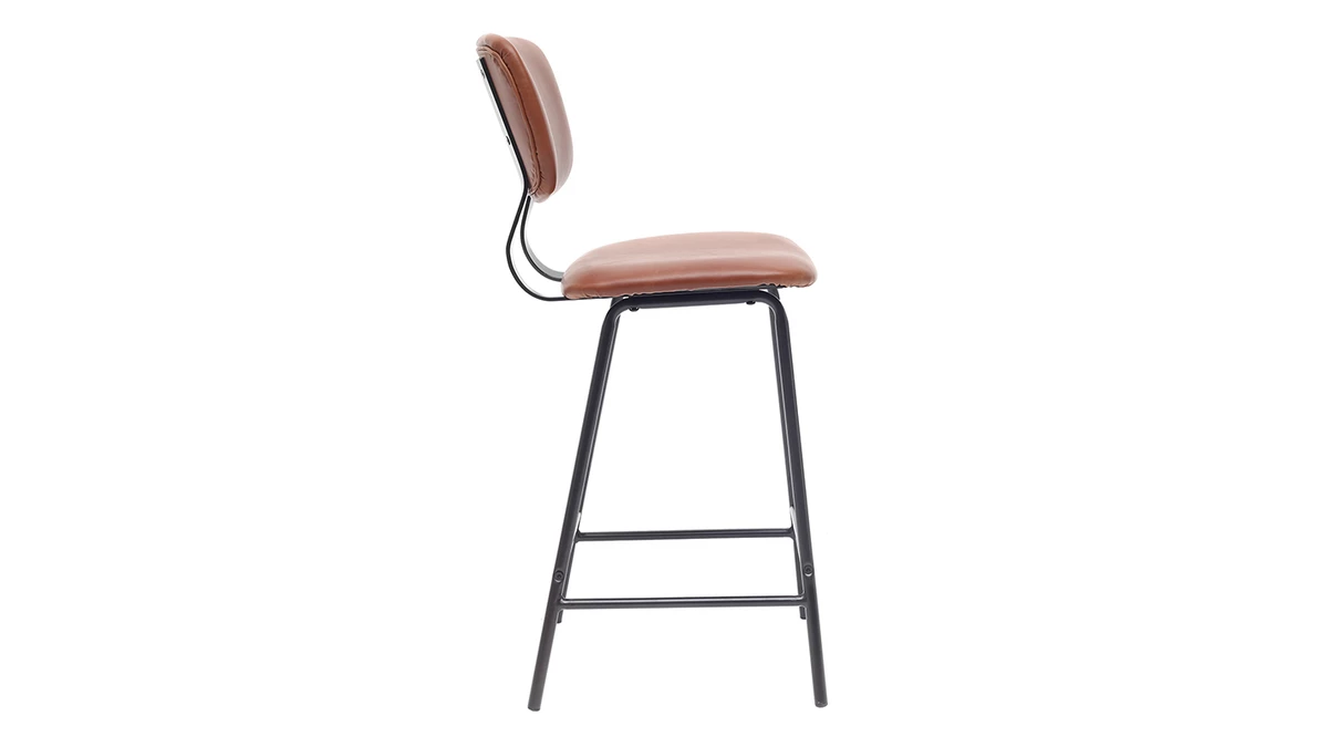 Tabourets De Bar Vintage Marron Clair Avec Pieds Métal 65 Cm (lot De 2) LAB 6 Tabourets De Bar Vintage Marron Clair Avec Pieds Métal 65 Cm (lot De 2) LAB – Image 4