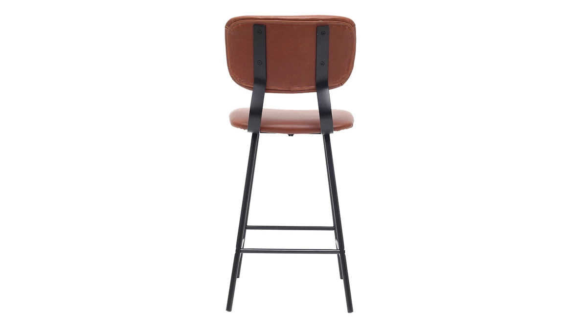 Tabourets De Bar Vintage Marron Clair Avec Pieds Métal 65 Cm (lot De 2) LAB 7 Tabourets De Bar Vintage Marron Clair Avec Pieds Métal 65 Cm (lot De 2) LAB – Image 5
