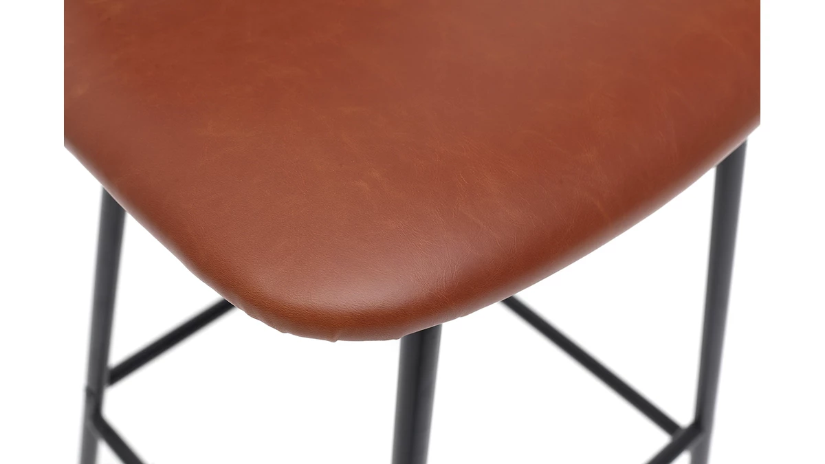 Tabourets De Bar Vintage Marron Clair Avec Pieds Métal 65 Cm (lot De 2) LAB 8 Tabourets De Bar Vintage Marron Clair Avec Pieds Métal 65 Cm (lot De 2) LAB – Image 6