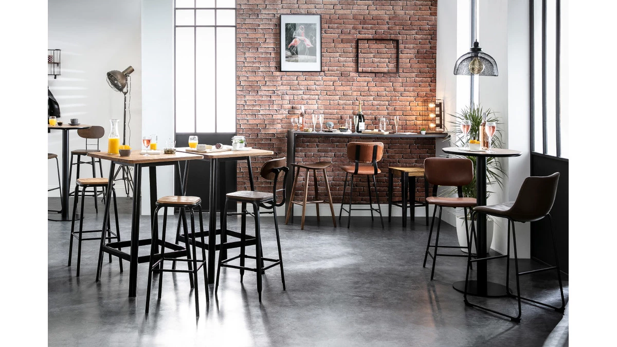 Tabourets De Bar Vintage Marron Clair Avec Pieds Métal 65 Cm (lot De 2) LAB 9 Tabourets De Bar Vintage Marron Clair Avec Pieds Métal 65 Cm (lot De 2) LAB – Image 7