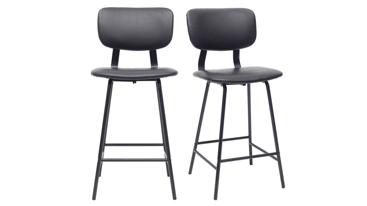 Tabourets De Bar Vintage Noir Avec Pieds Métal 65cm (lot De 2) LAB 3 Tabourets De Bar Vintage Noir Avec Pieds Métal 65cm (lot De 2) LAB