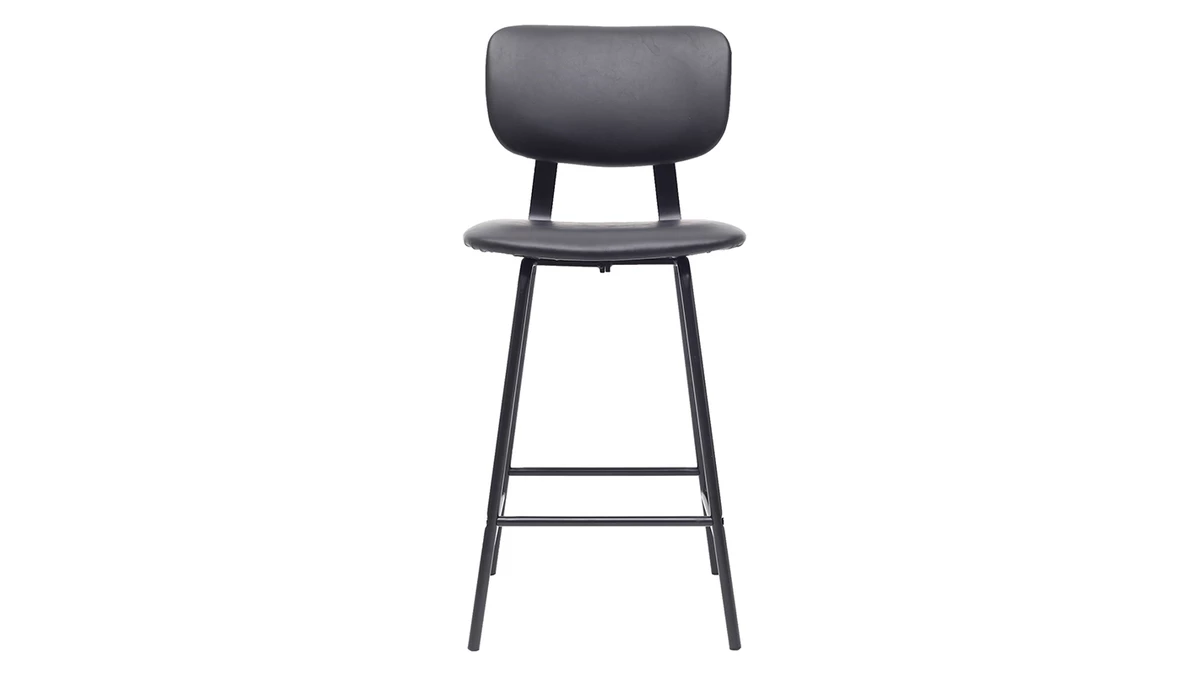 Tabourets De Bar Vintage Noir Avec Pieds Métal 65cm (lot De 2) LAB 4 Tabourets De Bar Vintage Noir Avec Pieds Métal 65cm (lot De 2) LAB – Image 2
