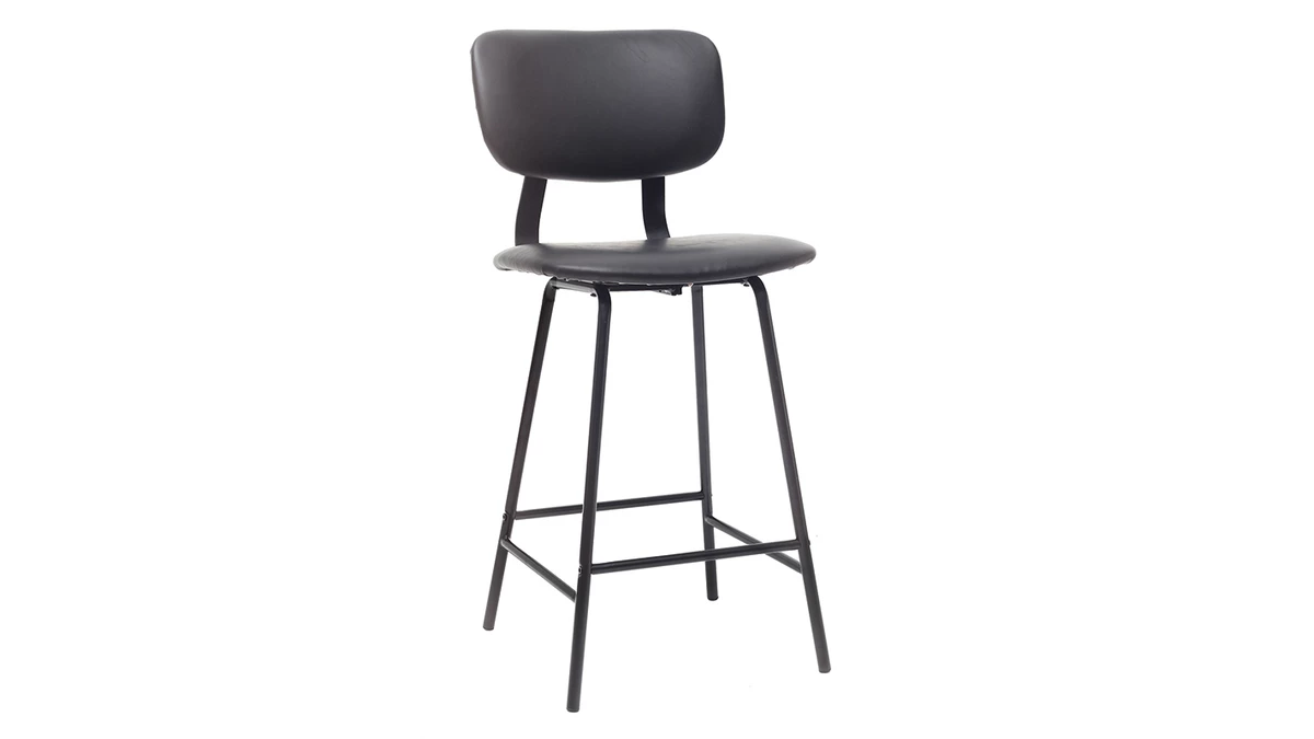 Tabourets De Bar Vintage Noir Avec Pieds Métal 65cm (lot De 2) LAB 5 Tabourets De Bar Vintage Noir Avec Pieds Métal 65cm (lot De 2) LAB – Image 3