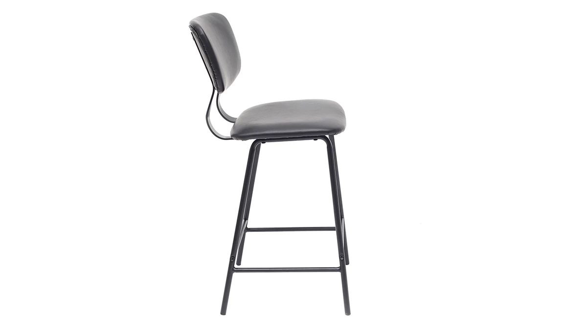 Tabourets De Bar Vintage Noir Avec Pieds Métal 65cm (lot De 2) LAB 6 Tabourets De Bar Vintage Noir Avec Pieds Métal 65cm (lot De 2) LAB – Image 4