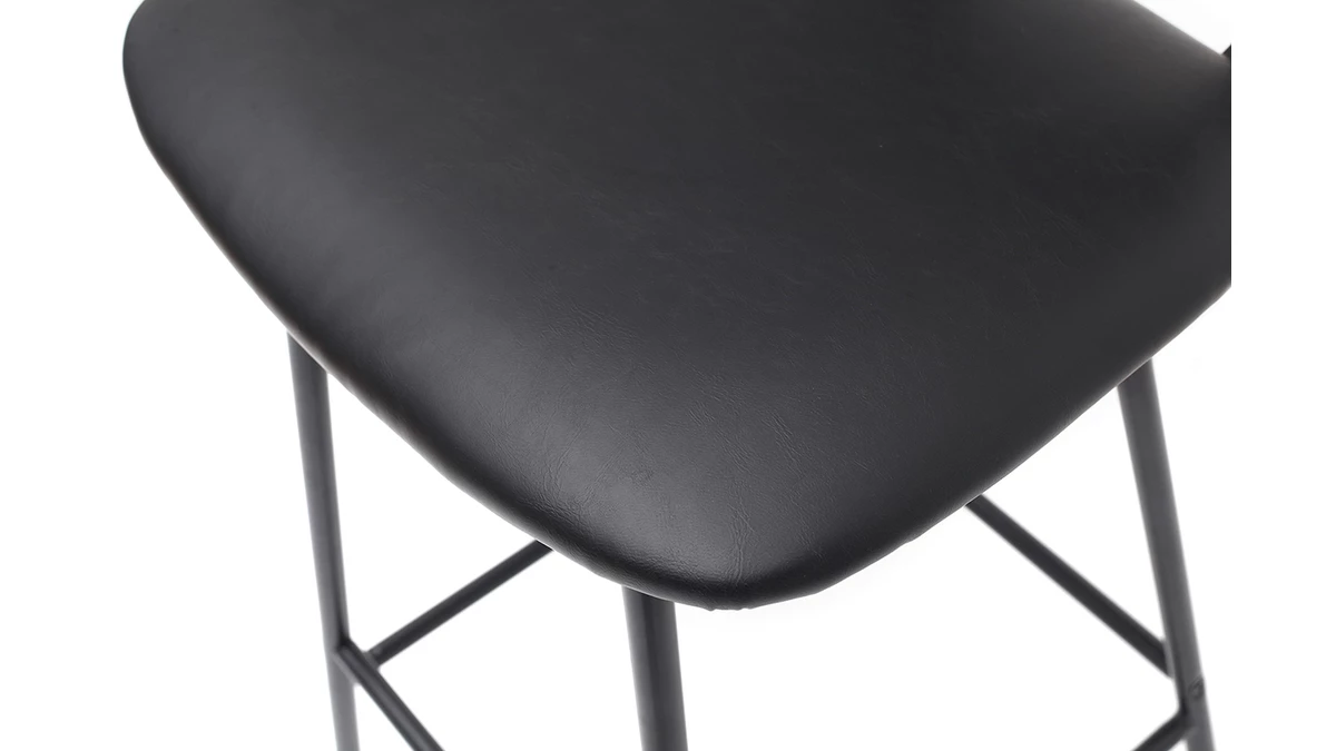 Tabourets De Bar Vintage Noir Avec Pieds Métal 65cm (lot De 2) LAB 8 Tabourets De Bar Vintage Noir Avec Pieds Métal 65cm (lot De 2) LAB – Image 6