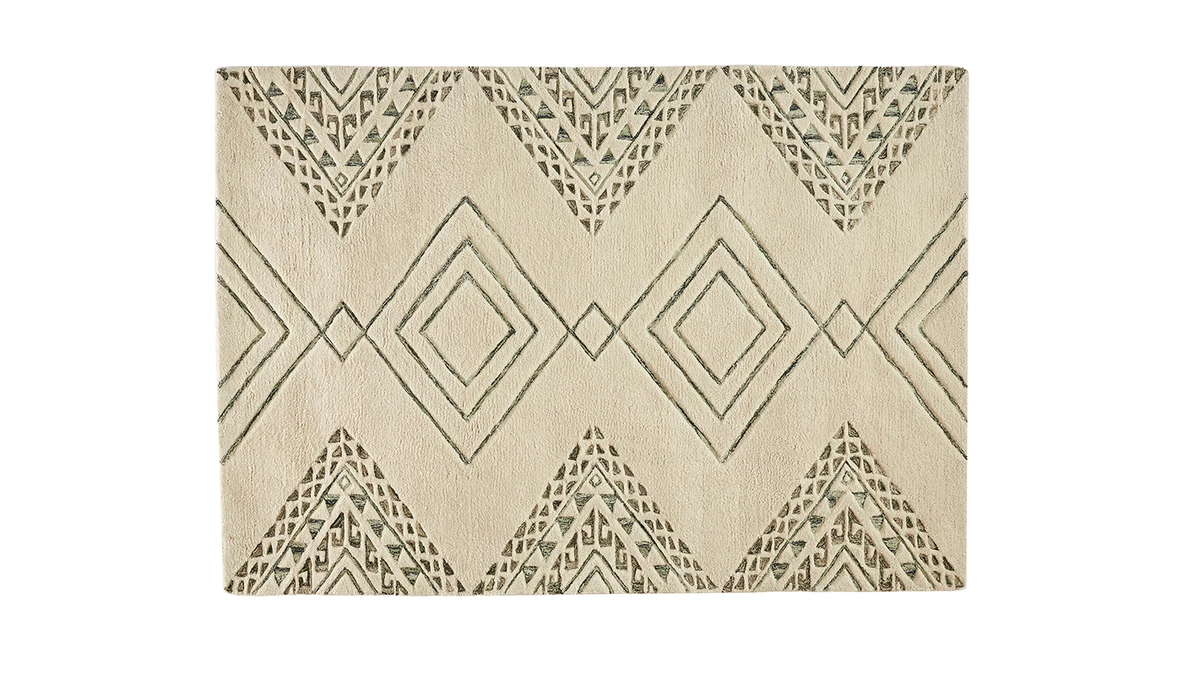 Tapis Berbère Tissé à La Main écru Et Vert 160 X 230 Cm SONGE 3 Tapis Berbère Tissé à La Main écru Et Vert 160 X 230 Cm SONGE