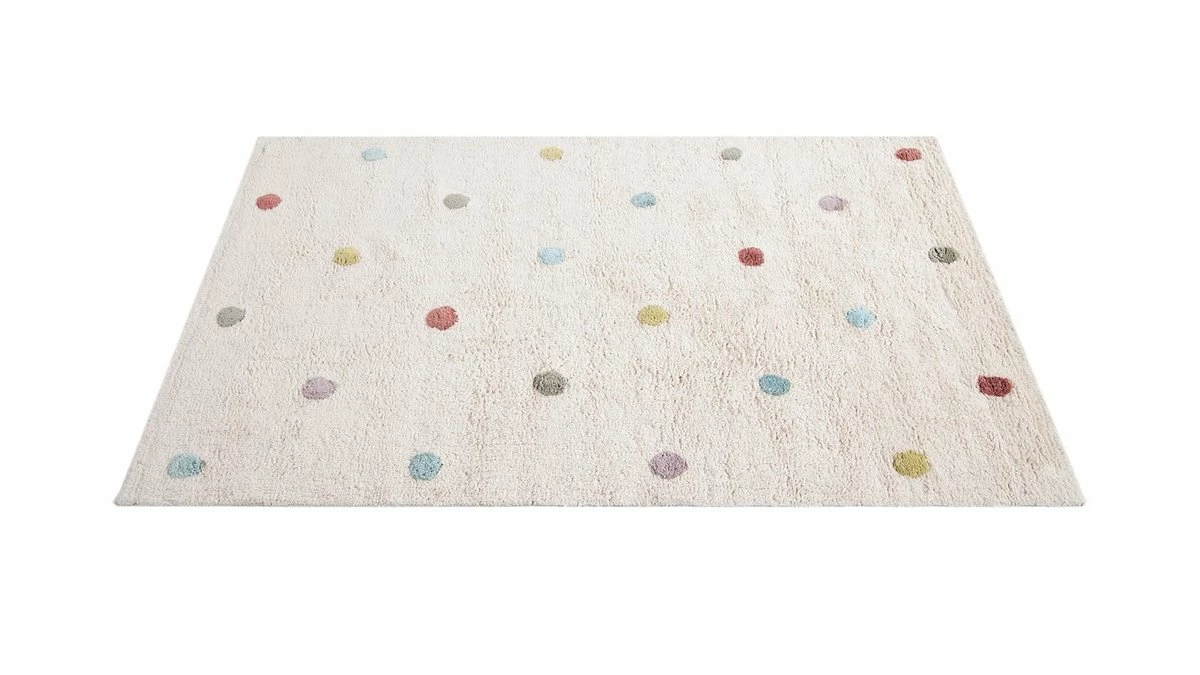 Tapis Enfant En Coton Beige Motif Pois Multicolore 100 X 150 Cm DADA – Image 2