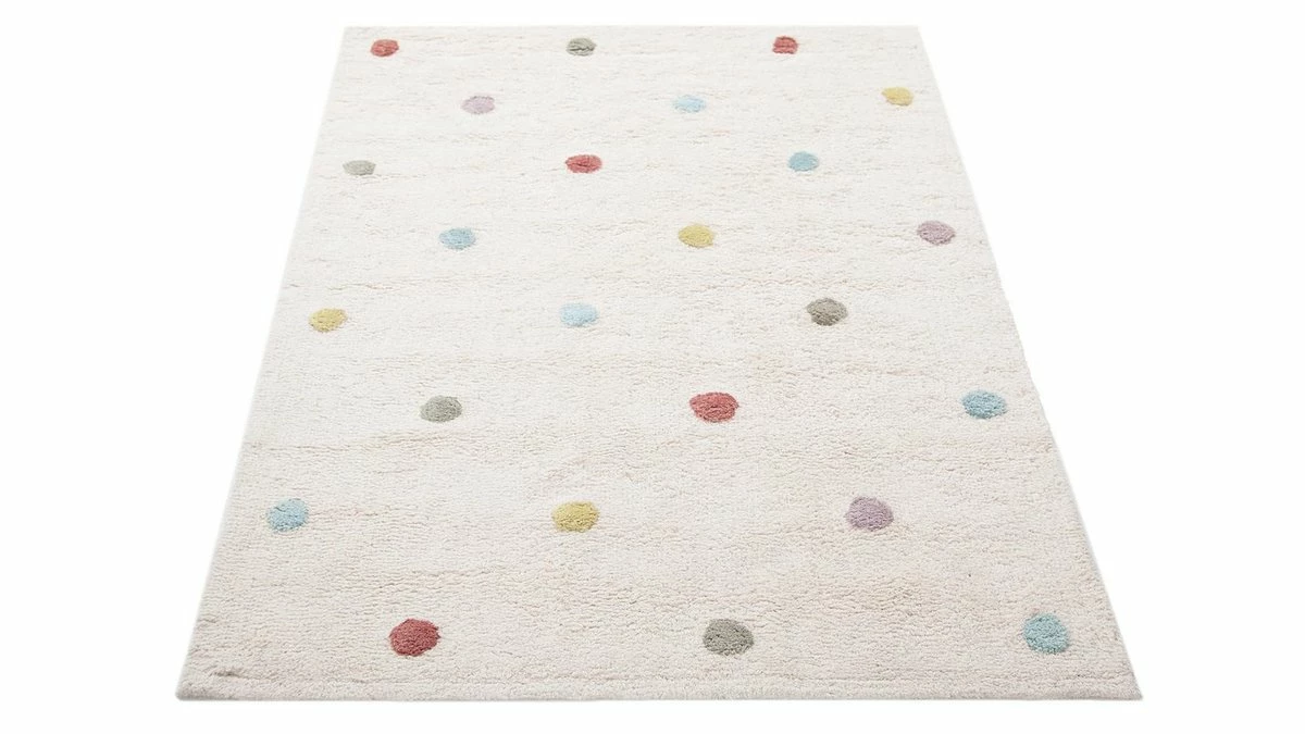 Tapis Enfant En Coton Beige Motif Pois Multicolore 100 X 150 Cm DADA – Image 3