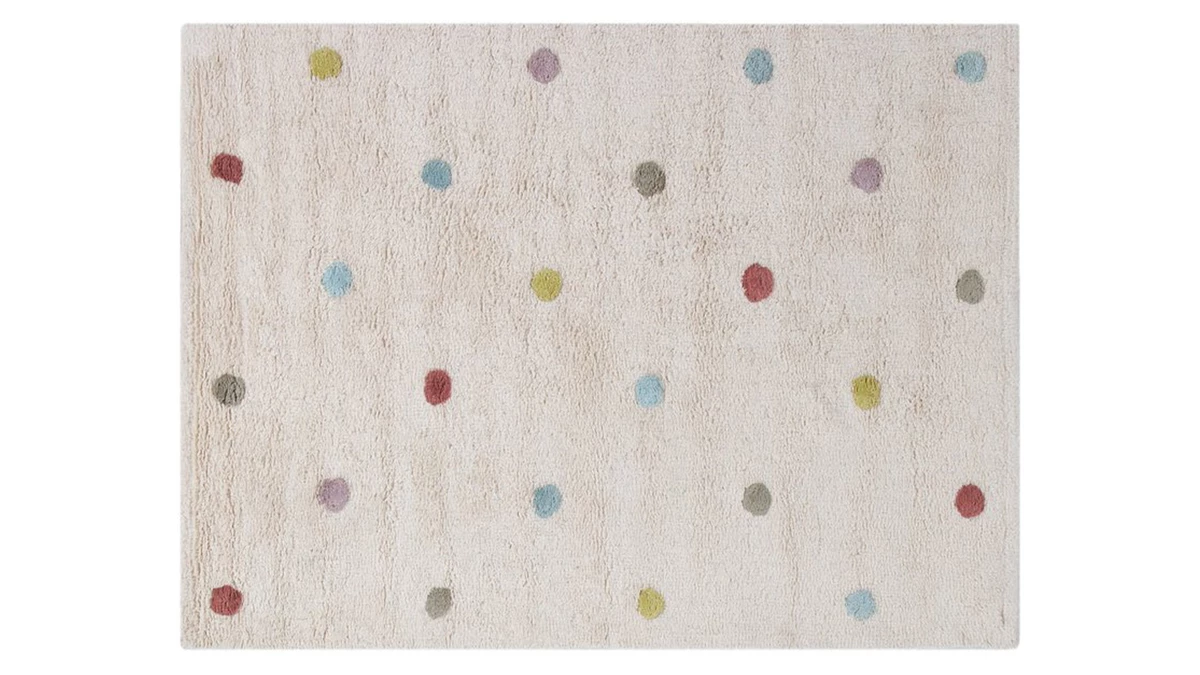 Tapis Enfant En Coton Beige Motif Pois Multicolore 100 X 150 Cm DADA