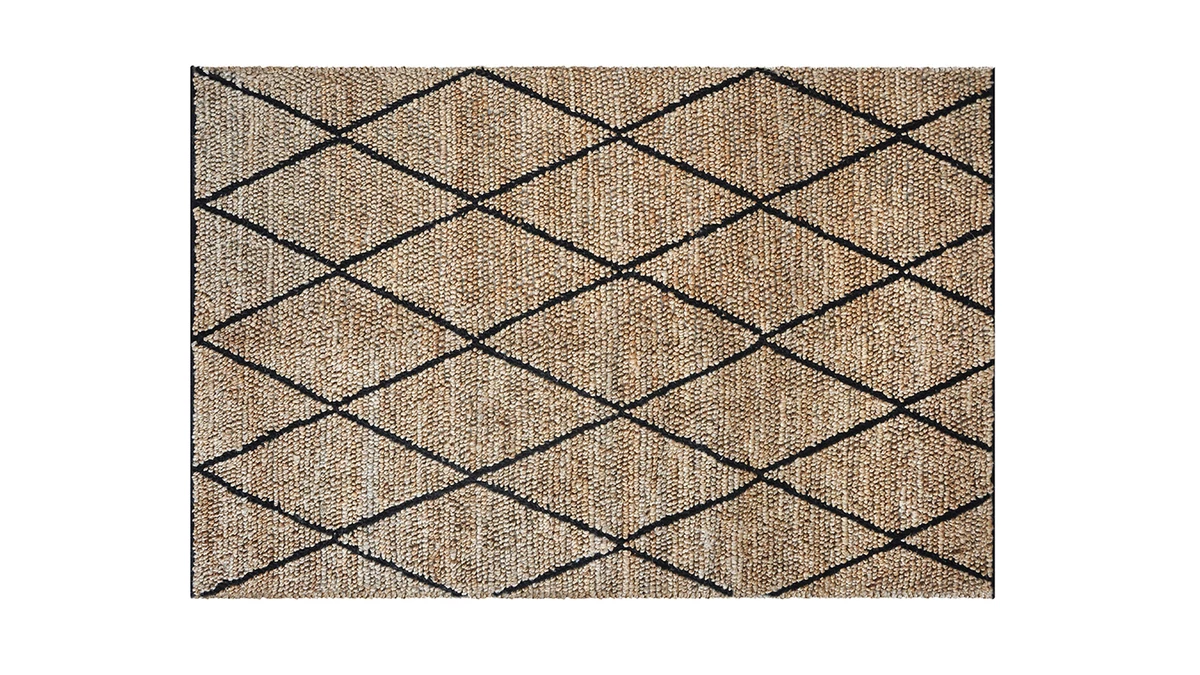 Tapis Naturel Motif Losange Noir 160 X 230 Cm DOURA 3 Tapis Naturel Motif Losange Noir 160 X 230 Cm DOURA