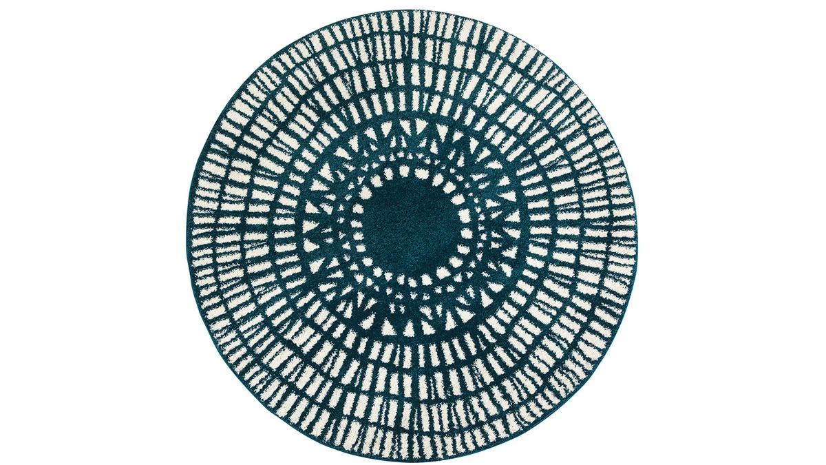 Tapis Rond Graphique Bleu D160 Cm OLAPA 3 Tapis Rond Graphique Bleu D160 Cm OLAPA