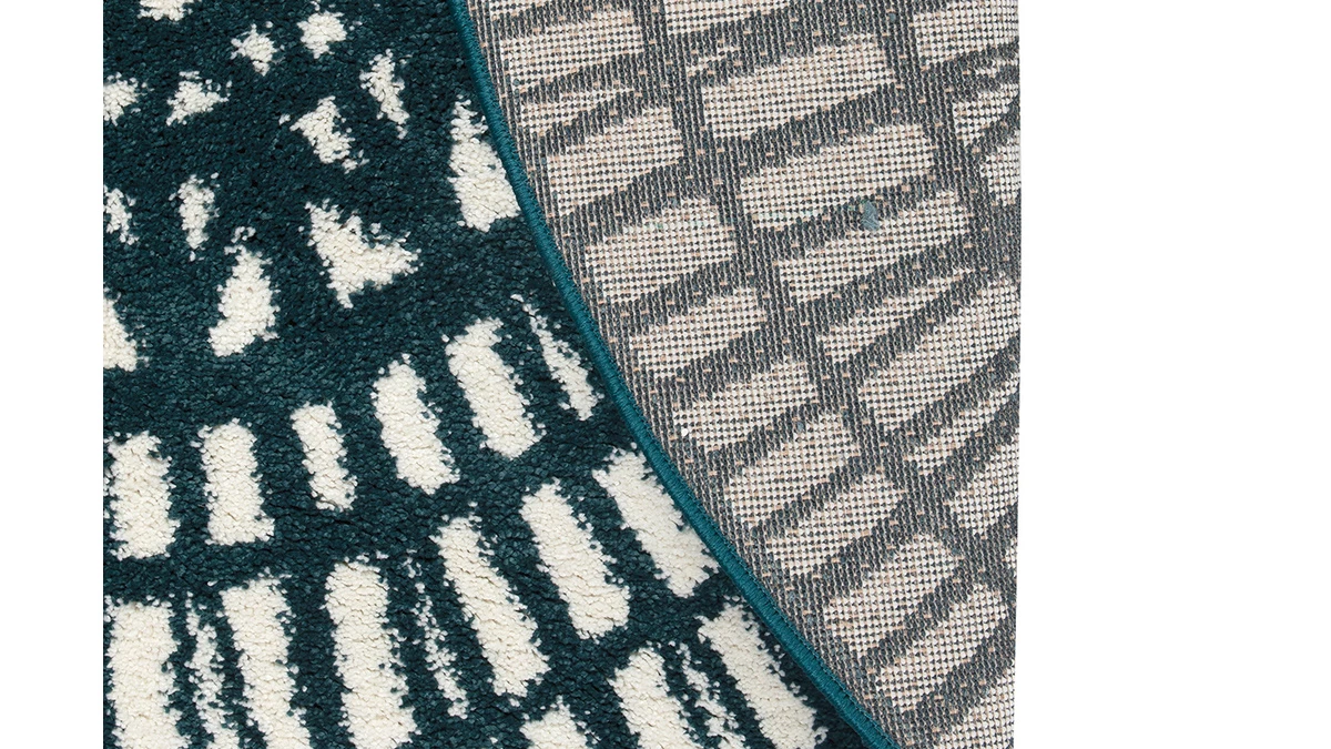 Tapis Rond Graphique Bleu D160 Cm OLAPA 5 Tapis Rond Graphique Bleu D160 Cm OLAPA – Image 3