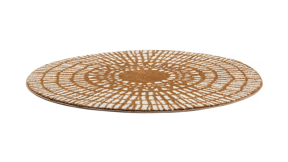 Tapis Rond Graphique Jaune D160 Cm OLAPA 4 Tapis Rond Graphique Jaune D160 Cm OLAPA – Image 2