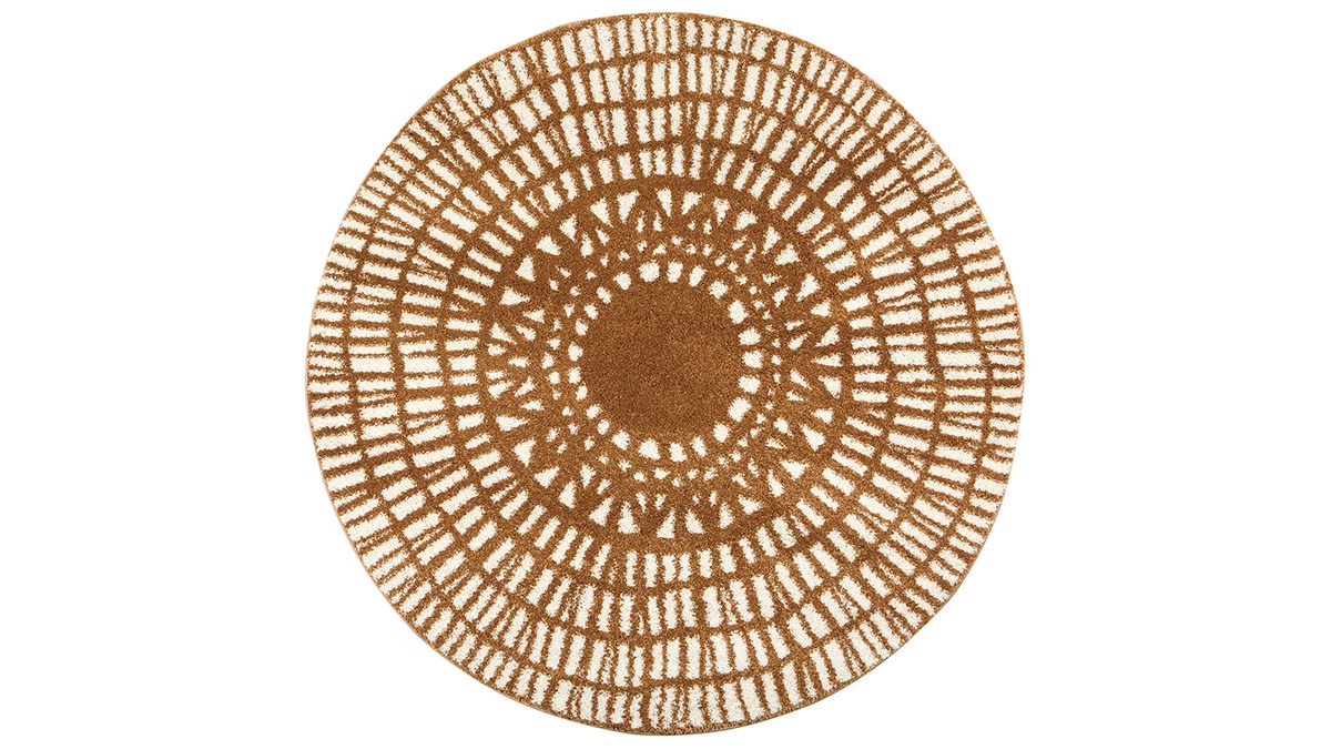 Tapis Rond Graphique Jaune D160 Cm OLAPA 3 Tapis Rond Graphique Jaune D160 Cm OLAPA