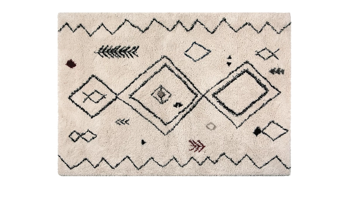 Tapis Style Berbère Ivoire Et Noir 160 X 230 Cm YAKIMA 3 Tapis Style Berbère Ivoire Et Noir 160 X 230 Cm YAKIMA