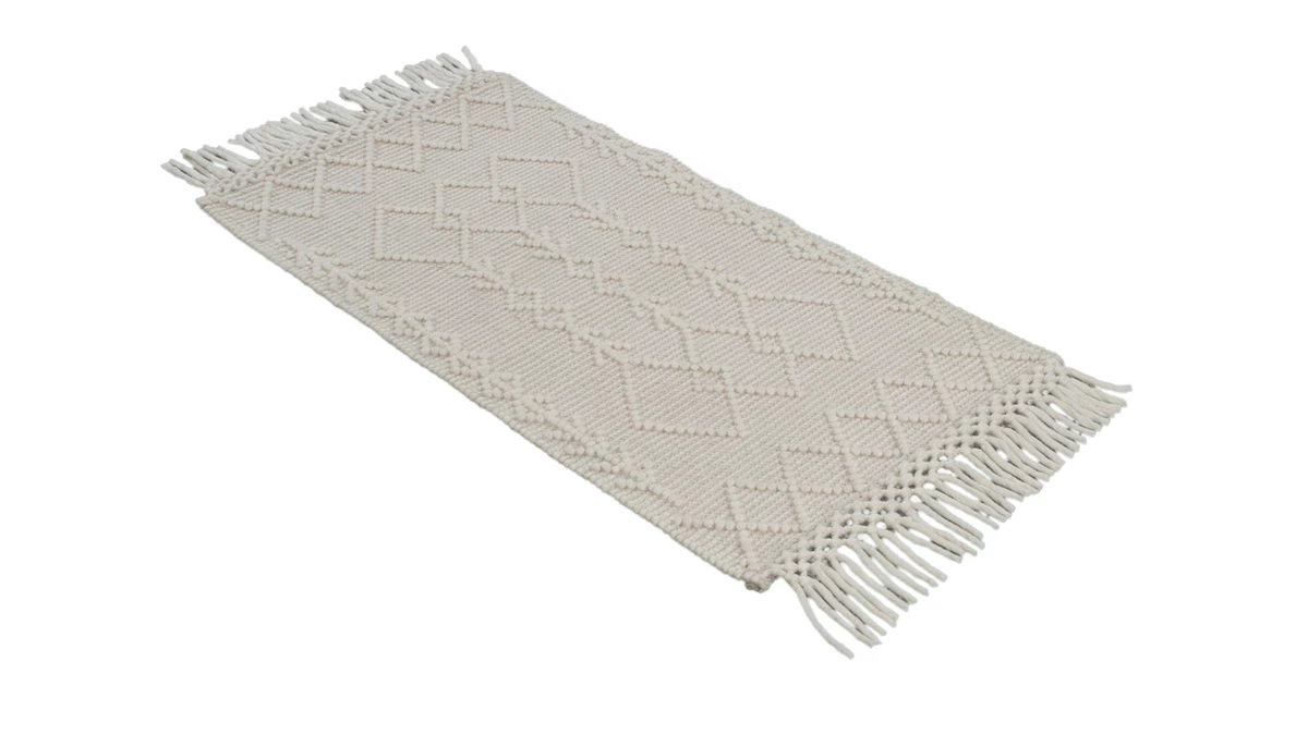 Tapis Tissé à La Main écru Avec Motifs En Relief Et Franges 60 X 120 Cm DENALI 4 Tapis Tissé à La Main écru Avec Motifs En Relief Et Franges 60 X 120 Cm DENALI – Image 2