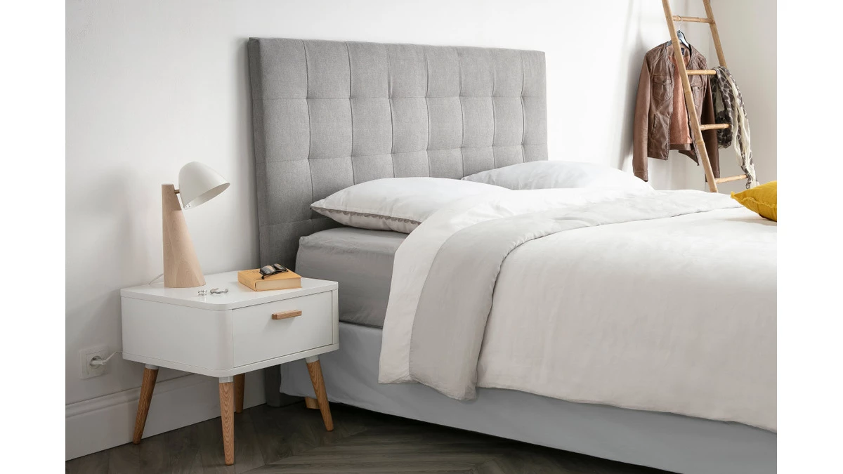 Tête De Lit à Poser Capitonnée En Tissu Gris L140 Cm HALCIONA 6 Tête De Lit à Poser Capitonnée En Tissu Gris L140 Cm HALCIONA – Image 4