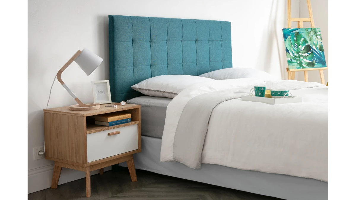 Tête De Lit Capitonnée En Tissu Bleu Canard L160 Cm HALCIONA 6 Tête De Lit Capitonnée En Tissu Bleu Canard L160 Cm HALCIONA – Image 4