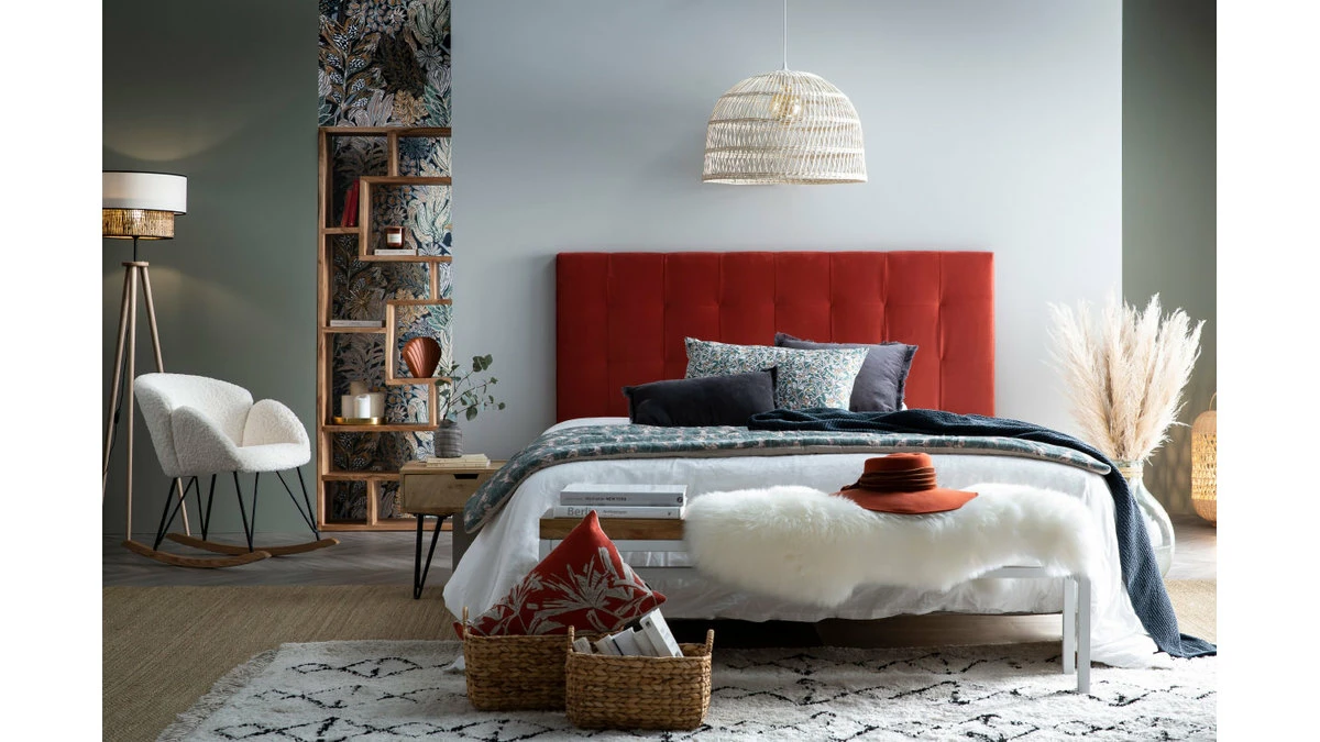 Tête De Lit Capitonnée En Tissu Velours Terracotta L160 Cm HALCIONA 6 Tête De Lit Capitonnée En Tissu Velours Terracotta L160 Cm HALCIONA – Image 4